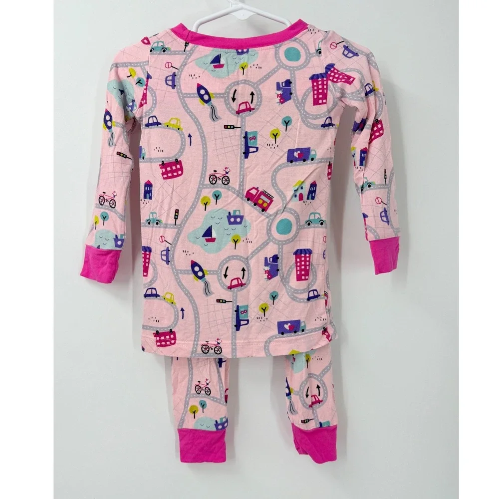 Little Sleepies Pajama Set Girls sz 18-24M Pink Road Trip Bamboo Viscose pajamas